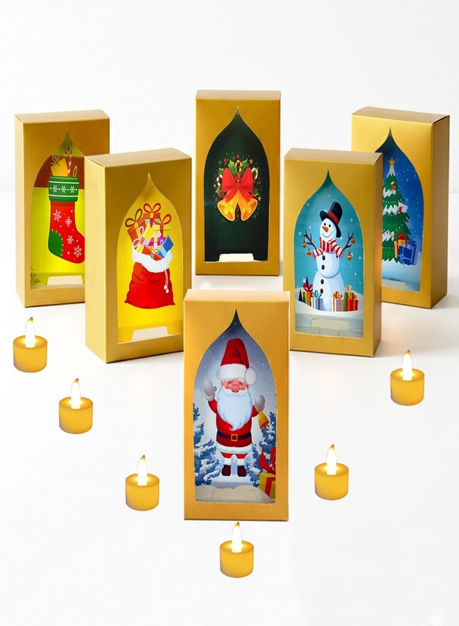 SOLOBOLO Christmas Wall Decorations LED Light Box | X-Mas Home, Wall & Room Décor| Christmas Décor Gifts | Golden Theme Santa, Snowman & Xmas Tree, Bells |Christmas Tree Decoration Ornaments | (Set of 6) - Image 1